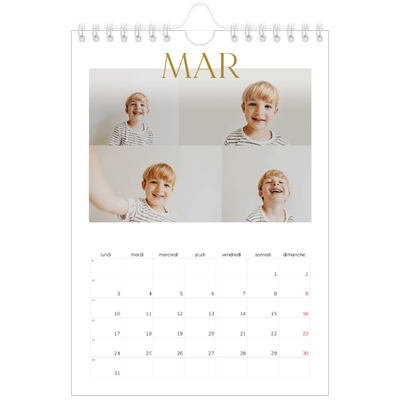 Calendrier photo A5 — Large texte Doré [Mars]