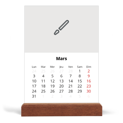 Calendrier de bureau support bois - portrait  — Créez votre produit [Mars]