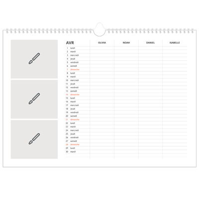 Calendrier photo A3 — Créez votre produit - Famille de 4 [Avril]