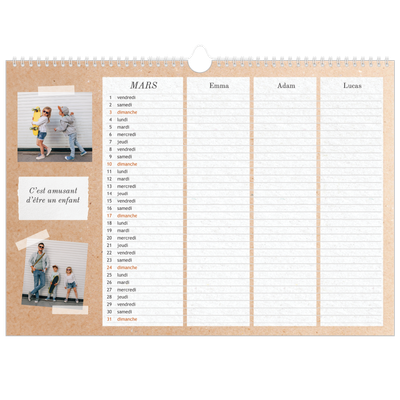 Calendrier photo A3 — Agenda kraft - Famille de 3 [Mars]
