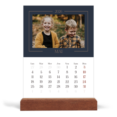 Calendrier de bureau support bois - portrait  — Bleu de Prusse [couverture]