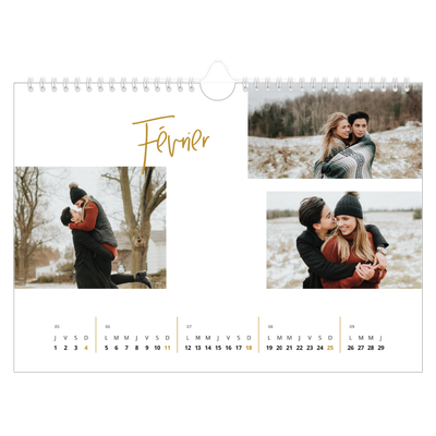 Calendrier photo A4 — Calligraphie dorée [Février]
