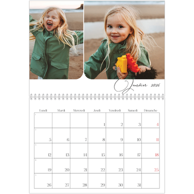 Calendrier photo A4 double (30 x 40 cm) — Instantanés et calligraphie [Janvier]
