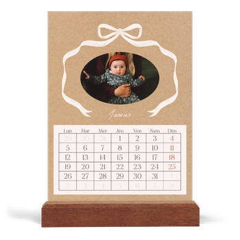 Calendrier de bureau support bois - portrait — Kraft et nœud