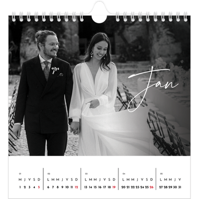 Calendriers annuels carré — Écriture élégante [Janvier]