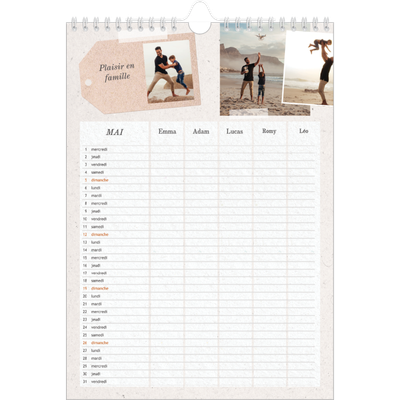 Calendrier familial A4 — Agenda kraft - Famille de 5 [couverture]