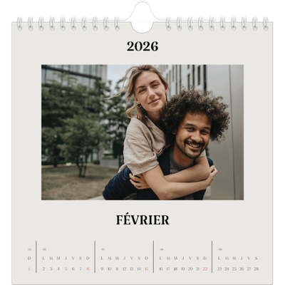 Calendriers annuels carré — Ivoire simple [Février]