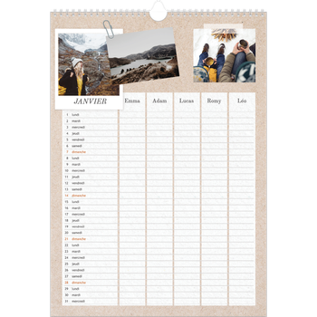Calendrier photo A3 — Agenda kraft - Famille de 5