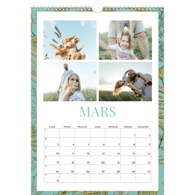 A3 Calendrier annuel — Papier peint floral [Mars]