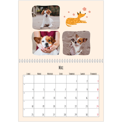 Calendrier photo A4 double (30 x 40 cm) — Pattes de chien et gribouillis [couverture]