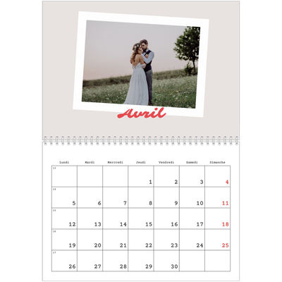 Calendrier photo A4 double (30 x 40 cm) — Signature carmin [Avril]