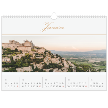 Calendrier photo A3 — Bannière en écriture dorée