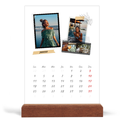 Calendrier de bureau support bois - portrait  — Esprit scrapbook [Janvier]