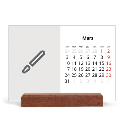 Calendrier de bureau support bois - paysage   — Créez votre produit [Mars]