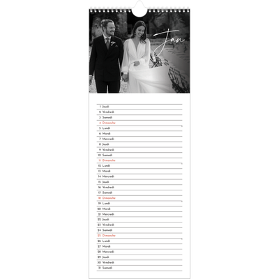 Calendrier mural long  — Écriture élégante [Janvier]