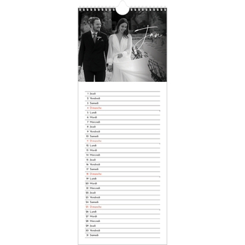Calendrier mural long (15 x 40 cm) — Écriture élégante