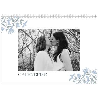 Calendrier photo A4 double (30 x 40 cm) — Romance en bleu et blanc [couverture]