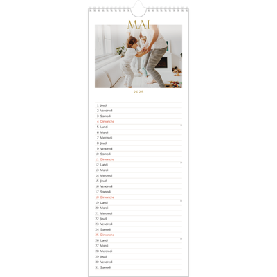 Calendrier mural long  — Large texte Doré [couverture]