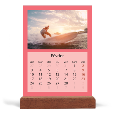 Calendrier de bureau support bois - portrait  — Un monde en couleur [Février]