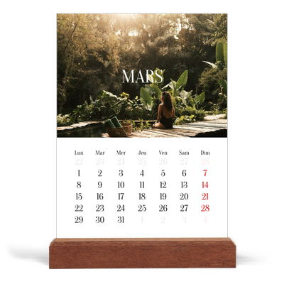 Calendrier de bureau support bois - portrait  — Évasion sans fin [Mars]