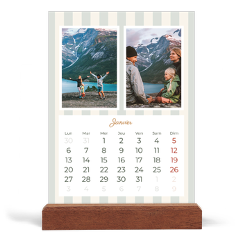 Calendrier de bureau support bois - portrait — Lettrages et rayures