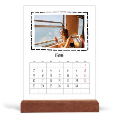 Calendrier de bureau support bois - portrait  — Instants d'album photo [Février]