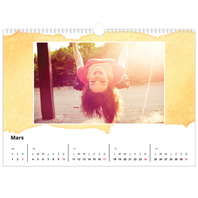 Calendrier photo A3 — Effet aquarelle [Mars]