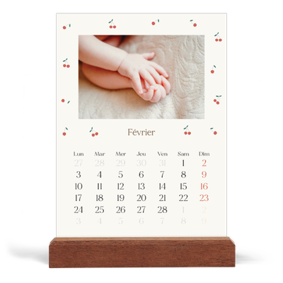 Calendrier de bureau support bois - portrait  — Cerise sur le bonheur [Février]