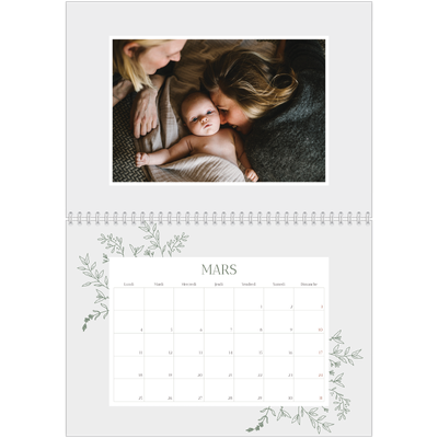 Calendrier photo A4 double (30 x 40 cm) — Fleurs dessinées [Mars]