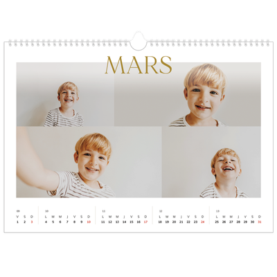 Calendrier photo A3 — Large texte Doré [Mars]