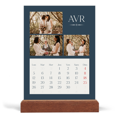 Calendrier de bureau support bois - portrait  — Ardoise et sérifs [Avril]