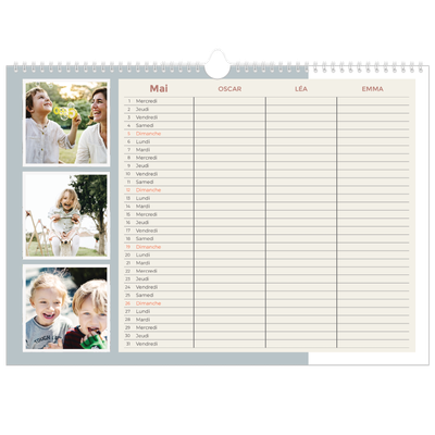 Calendrier photo A3 — Agenda palette naturelle - Famille de 3 [couverture]
