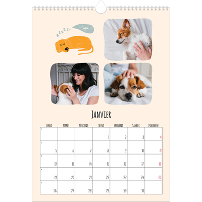 A3 Calendrier annuel — Pattes de chien et gribouillis [Janvier]