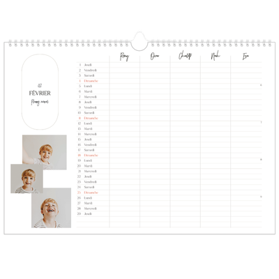 Calendrier photo A3 — Agenda une ébauche - Famille de 5 [Février]