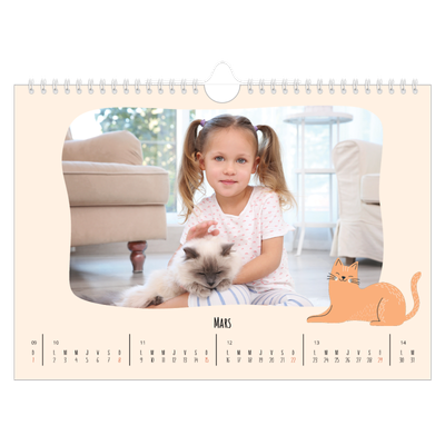 Calendrier photo A4 — Pattes de chat et gribouillis [Mars]