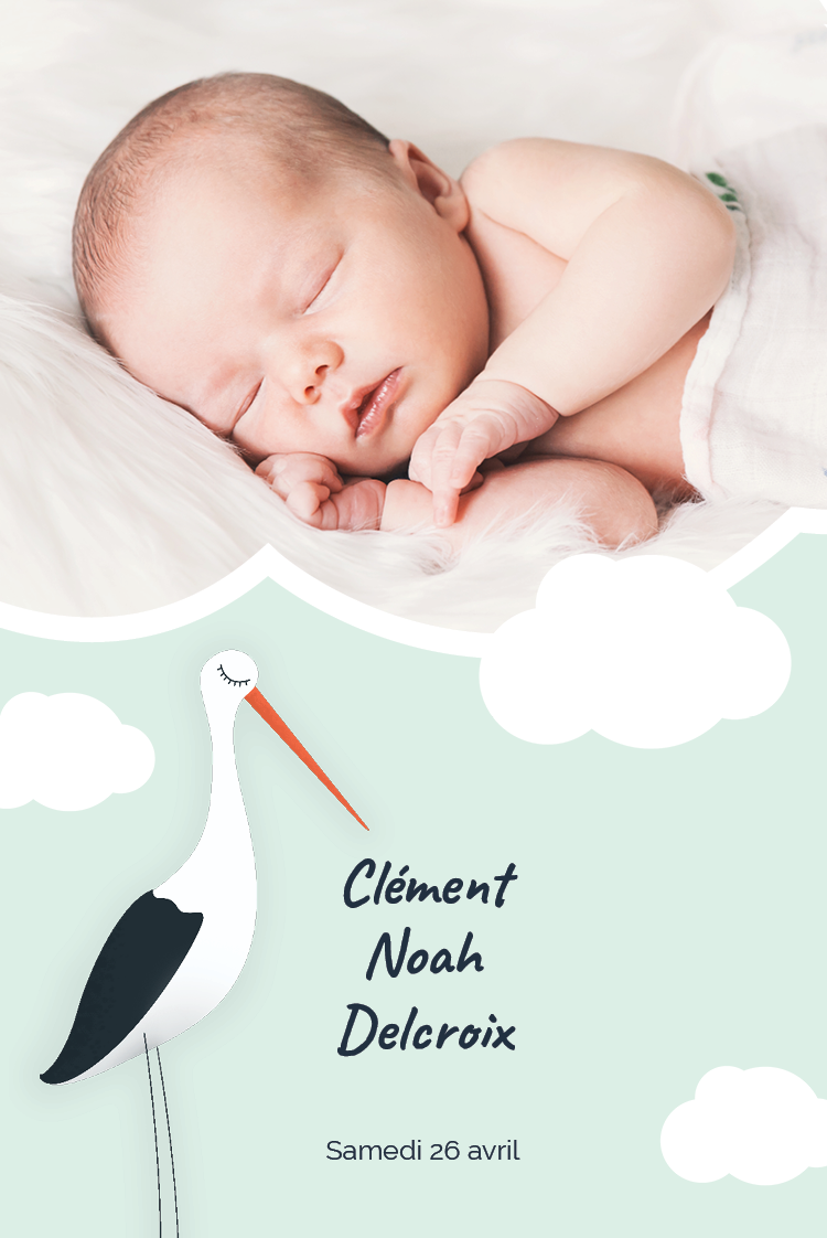 Cartons d'invitation — Cigogne et nuages