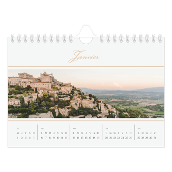 Calendrier photo A5 — Bannière en écriture dorée