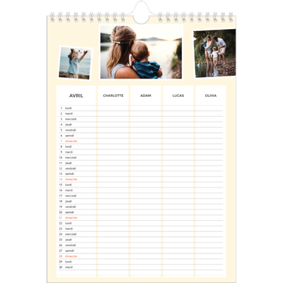 Calendrier familial A4 — Agenda moderne - Famille de 4 [Avril]