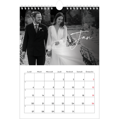 Calendrier photo A4 (20 x 30 cm) — Écriture élégante [Janvier]