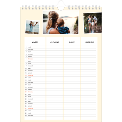Calendrier familial A4 — Agenda moderne - Famille de 3 [Avril]