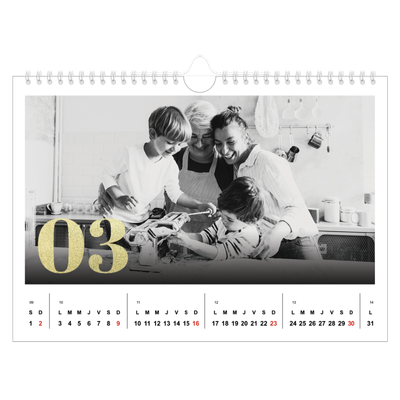 Calendrier photo A4 — Larges numéros brillants [Mars]