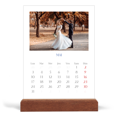 Calendrier de bureau support bois - portrait  — Classique cobalt [couverture]