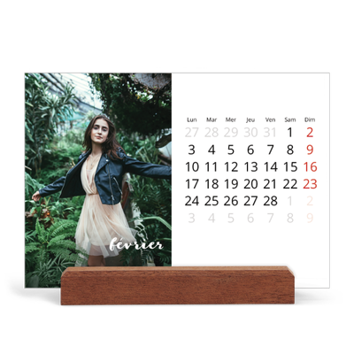 Calendrier de bureau support bois - paysage   — Superposition pinceau [Février]