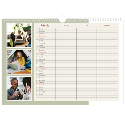 Calendrier photo A3 — Agenda palette naturelle - Famille de 3 [Février]