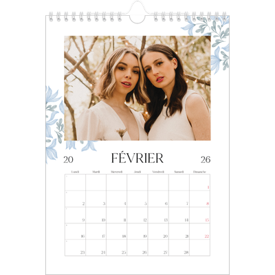 Calendrier photo A4 (20 x 30 cm) — Romance en bleu et blanc [Février]