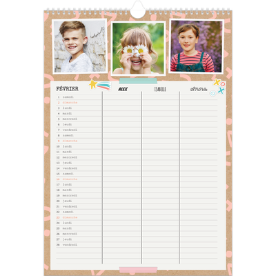 Calendrier familial A3 — Agenda rustique - Famille de 3 [Février]