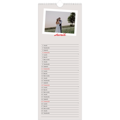 Calendrier mural long  — Signature carmin [Avril]