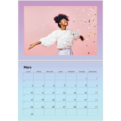 Calendrier photo A4 double (30 x 40 cm) — Dégradé pastel [Mars]