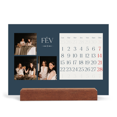 Calendrier de bureau support bois - paysage   — Ardoise et sérifs [Février]