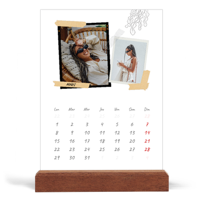 Calendrier de bureau support bois - portrait  — Esprit scrapbook [Mars]